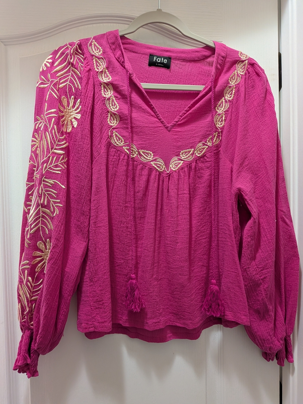 Fate Pink Embroidered Tassel Peasant Blouse
